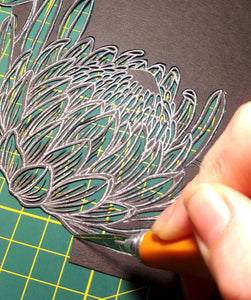 Original Papercut with custom text - Protea Circle - Handcut Paper Art