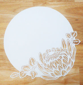 Original Papercut with custom text - Protea Circle - Handcut Paper Art